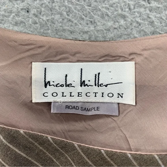 Nicole Miller Contrast Lace Tailored Pencil Sheath Stretch Pinstriped Dress - Picture 2 of 11